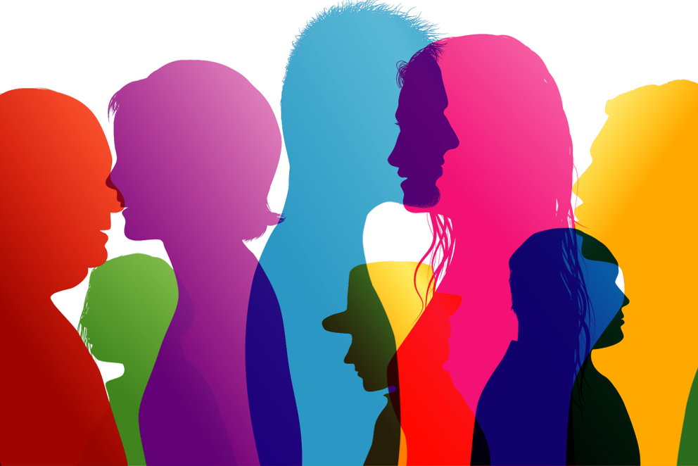 Diverse and colorful silhouettes of people